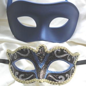 Blue and Gold Quality Pair of Male and Female Masquerade Masks