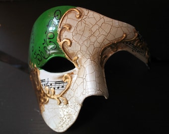 Green and Gold Half Face Phantom Masquerade Mask