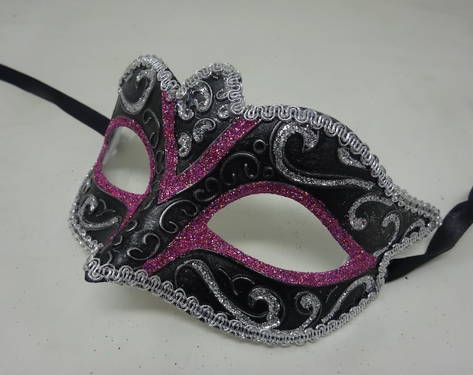 Pink Silver and Black Venetian Masquerade Prom Ball Party Eye Mask