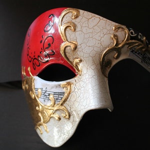 Red and Gold Half Face Phantom Masquerade Mask