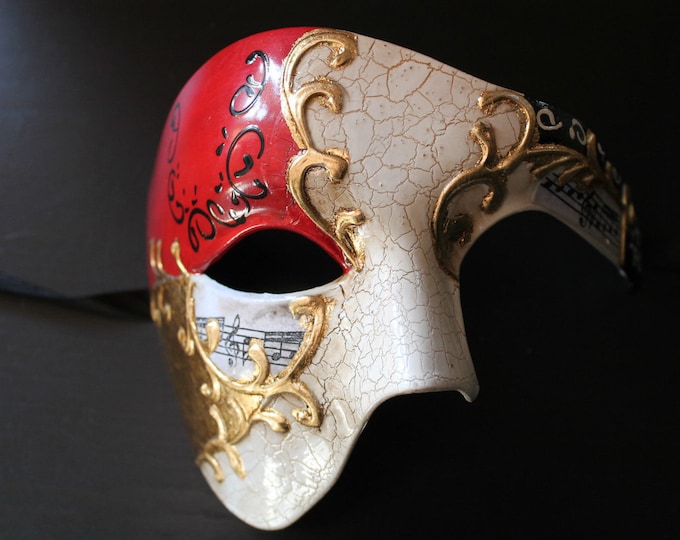 Red and Gold Half Face Phantom Masquerade Mask