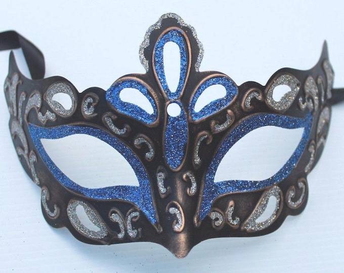 Blue, Bronze, Gold and Black Masquerade Mask for Masked Ball