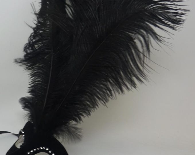 Stunning Black Velour Assorted Ostrich Feather Masquerade Party Ball Prom Eye Mask with Diamontes