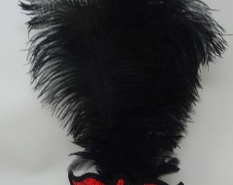 Red and Black Masquerade Eye Mask with Long Feathers for Party Prom Masked Ball
