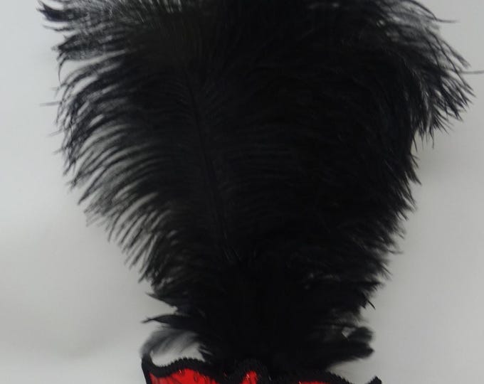 Red and Black Masquerade Eye Mask with Long Feathers for Party Prom Masked Ball
