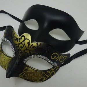 His and Hers Black and Gold Pair of Male and Female Couples Masquerade Masks