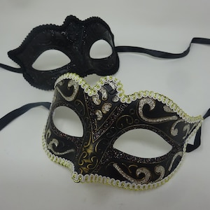 His and Hers Black and Gold Quality Pair of Male and Female Couples Masquerade Masks