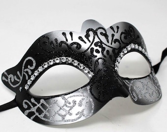 Black and Silver Diamonte Masquerade Mask