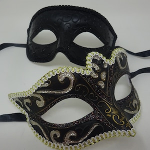 His and Hers Black and Gold Quality Pair of Male and Female Couples Masquerade Masks