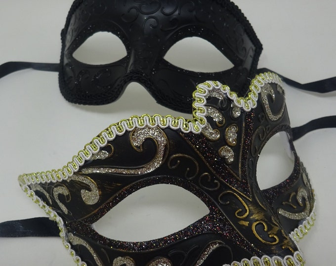 His and Hers Black and Gold Quality Pair of Male and Female Couples Masquerade Masks