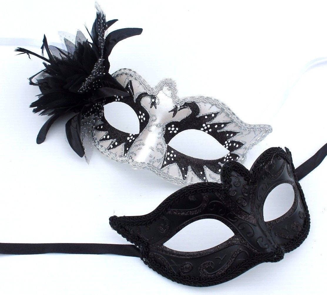 His and Hers Couples Masquerade Masks in Black and White Swan | Etsy
