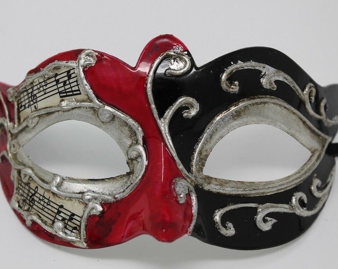 Red, Black and Silver Musical Venetian Masquerade Eye Mask for Masked Ball Party Prom