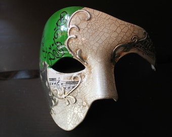 Green and Silver Half Face Phantom Masquerade Mask
