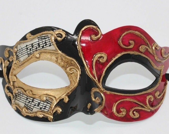Red, Black and Gold Musical Masquerade Mask for Masked Ball