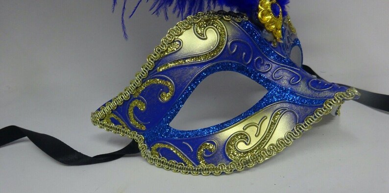 Blue and Gold Feather Masquerade Mask - Etsy UK