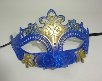 Ladies Blue and Gold Rialto Masquerade Ball Party Carnival Party Eye Mask