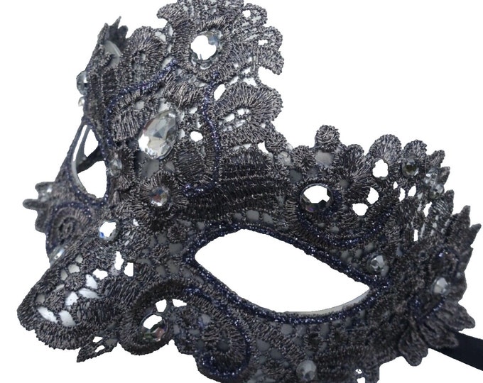 Silver Grey Brocade Lace Masquerade Party Carnival Eye Ball Mask