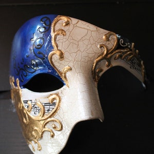 Blue and Gold Half Face Phantom Masquerade Mask