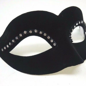 Small Ladies Delicate Velour Diamonte Black Masquerade Ball Carnival Mask