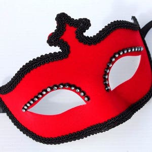 Red Velour Mask with Diamonte Detail
