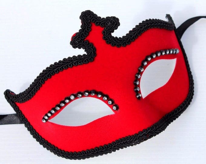 Red Velour Mask with Diamonte Detail