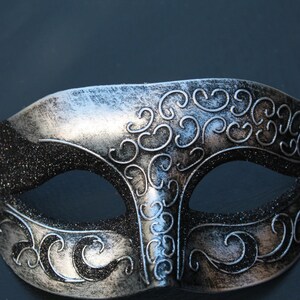 Mens or Ladies Silver and Black Flick Masquerade Mask