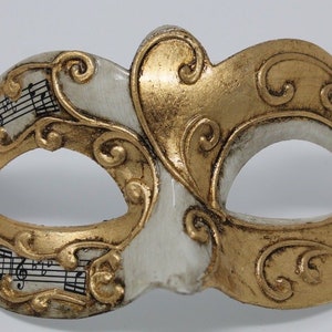 Ivory and Gold Musical Venetian Masquerade Eye Mask for Masked Ball Prom Party