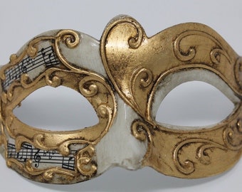 Ivory and Gold Musical Venetian Masquerade Eye Mask for Masked Ball Prom Party