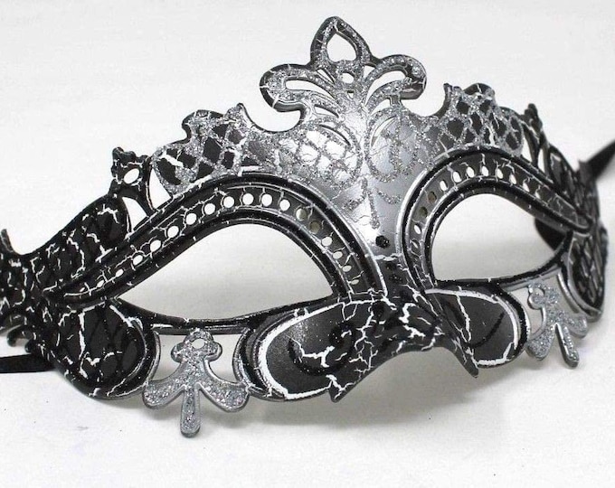 Black and Silver Rialto Masquerade Party Ball Carnival Eye Mask