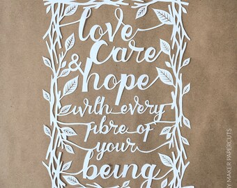 Love, Care & Hope - Handcut Papercut - Framed