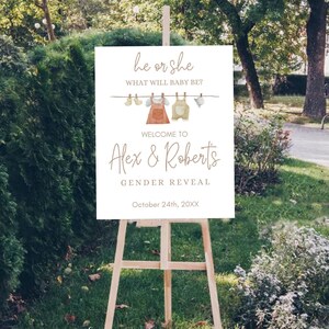 Editable Modern Gender Reveal Welcome Sign, Beige Gender Reveal Poster, Boho Baby Shower Welcome Sign, Gender Neutral Sign, Canva Template