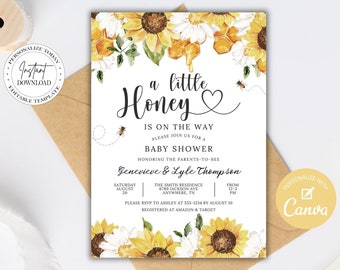 editable little honey is on the way baby shower invitation parents to bee baby shower invite gender neutral baby shower babee template