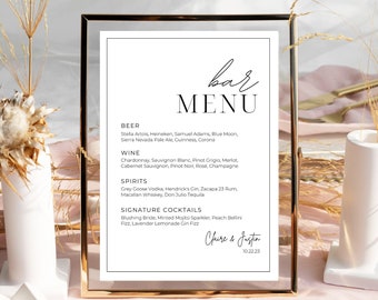 Wedding Bar Menu Template, Wedding Drink Sign, Minimalist Bar Menu Template, Modern Minimalist Drink Menu Sign, Editable Canva Template