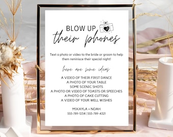 Blow Up Their Phone Sign, Wedding Photo Hunt Game, Minimalist Wedding Sign, Take Action Sign, I Spy Wedding Game, Editable Canva Template