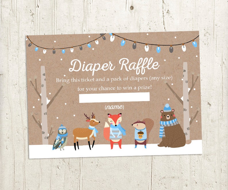 Winter Woodland Baby Shower Printables Instant Download Diaper Raffle Tickets