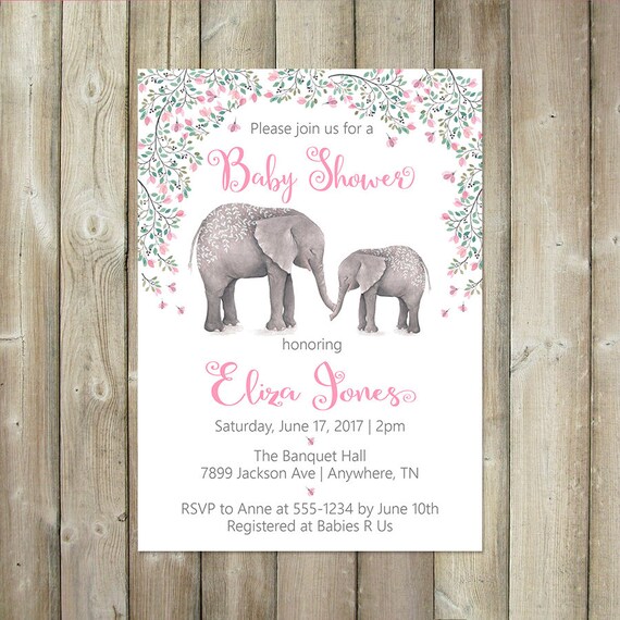 Elephant Baby Shower Invitation DIGITAL FILE Etsy