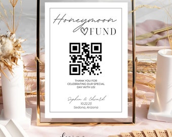 Honeymoon Fund QR Code Sign, Wedding Honeymoon Fund Sign, Venmo QR Code Modern Wedding Sign, Modern Wedding, Editable Canva Template