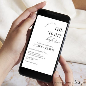 Digital Rehearsal Dinner Invitation, Text Dinner Invite, Modern Minimalist Wedding Rehearsal Evite, The Night Before Editable Template