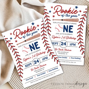 Honkbal Rookie van het jaar 1e verjaardagsuitnodiging | Bewerkbare sjabloon