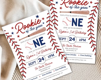 Baseball Rookie of the Year 1st Birthday Invitation | Editable Template