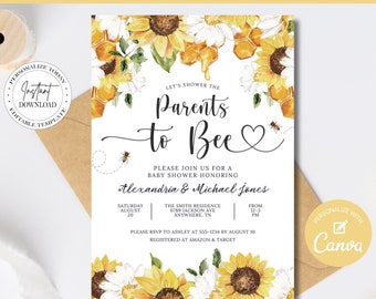 editable parents-to-bee baby shower invitation honey bee gender neutral shower invitation printable template