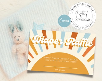 Here Comes the Son Diaper Raffle Cards Template, Summer Baby Shower, Editable Diaper Raffle, Printable Diaper Raffle Tickets, Canva Template