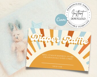 Here Comes the Son Diaper Raffle Cards Template, Summer Baby Shower, Editable Diaper Raffle, Printable Diaper Raffle Tickets, Canva Template