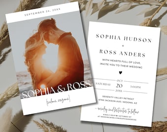 Minimalist Wedding Invitation Template, Editable Minimalist Wedding Invite, Modern Wedding Invite, Photo Wedding Invitation, Canva Template