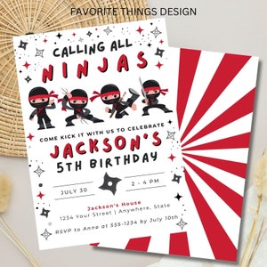 Editable Ninja Birthday Invitation Karate Warrior Birthday Invitation Martial Arts Digital Download Canava Template