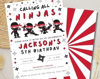 Editable Ninja Birthday Invitation Karate Warrior Birthday Invitation Martial Arts Digital Download Canava Template