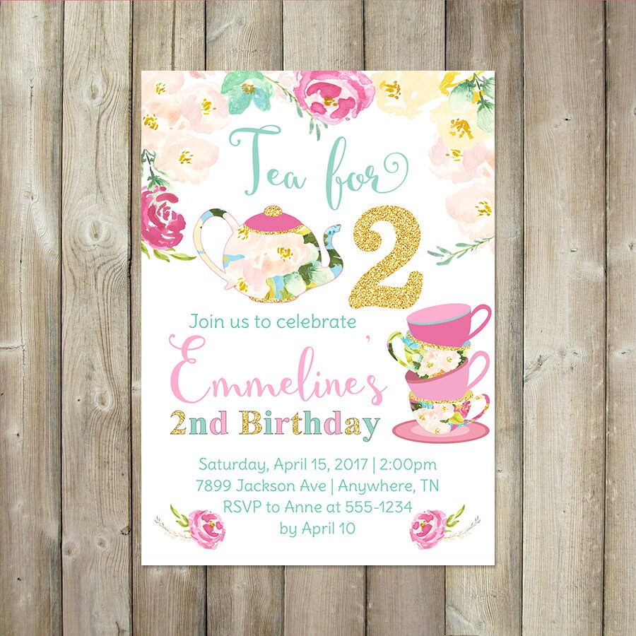 Tea for 2 Birthday Party Invitation DIGITAL FILE Etsy