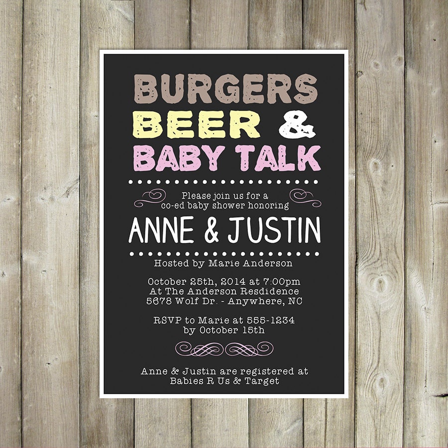 Meet The Baby Invitation Burgers Beer Baby Talk Invitation Etsy