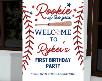 Baseball Birthday Party Welcome Sign | Rookie of the Year Welcome Sign | Birthday Welcome Poster | Sports Birthday Party Template