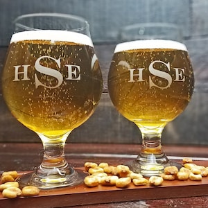 Monogrammed Beer Glass, Beer Snifter, Personalized Gift, Custom Engraved Glass, Home Bar Gift, Personalized Barware, Engraved Brewery Glass